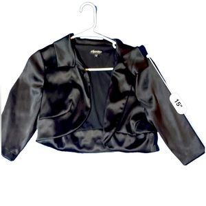 Satin Black Cropped Short Jacket Dress Top Half Sleeve Signature By Sangria